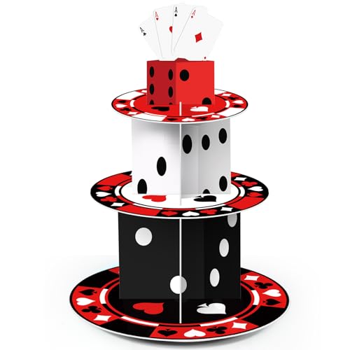 3 Tier Casino Party Decorations Casino Cupcake Stand Decoration Poker Dice Theme Cupcake Tower Poker Dice Cake Holder Table Display for Las Vegas Night Birthday Party Decoration Supplies - style: Casino