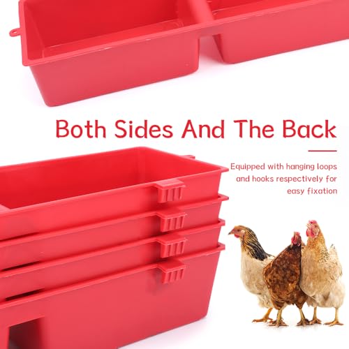 4 Pack Chicken Feeder Trough Hanging Basin Poultry Feeder Food Water Separating Dispenser for Chicken Duck Pigeon Duck Livestock Poultry (22 inches, Red)