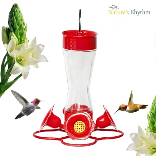 Nature's Rhythm Bird Feeder 4 bee Guard Plastic Feeding Port 8oz Glass Pinch Waist Hummingbird Feeder,1pcs - color: Red, size: 1pcs