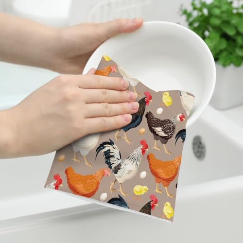 Rooster Chicken Kitchen Dish Towels Set of 2, Rooster Kitchen Decor | Absorbent Vintage Rustic Hand Tea Towel, Retro Farmhouse Cooking Baking Bar Bathroom Drying Cloth, Chicken Gifts for Women - color: Rooster Chicken