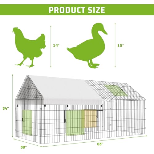 NUGRIART Metal Chicken Coop 83"×38" Chicken Run with Waterproof Cover Portable Poultry Cage Walk in Hen House Outdoor Backyard Farm Animal Enclosure Crate Pet Playpen Exercise Pen for Rabbit Duck - size: 83.0"L x 38.0"W x 34.0"H