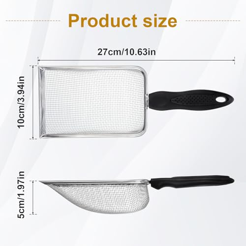 Stainless Steel Mesh Litter Shovel, Fine Mesh Metal Reptile Litter Cleaner Scooper, Black Non-Slip Handle Sifter for Lizard Substrate Reptile Terrarium Sand Waste