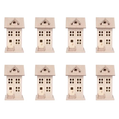 Make Market 7.5" Wooden Townhouse Birdhouse - Unfinished Birdhouse Made of 100% Wood, Outdoor Nesting Boxes - Bulk 8 Pack