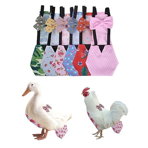 MANON ROSA Chicken Diapers Bantam Hens - Reusable 6-Piece Set with Bow Ties Poultry Nappies Washable Waterproof for Geese Pet Ducks Silkie (6D XS) - size: X-Small