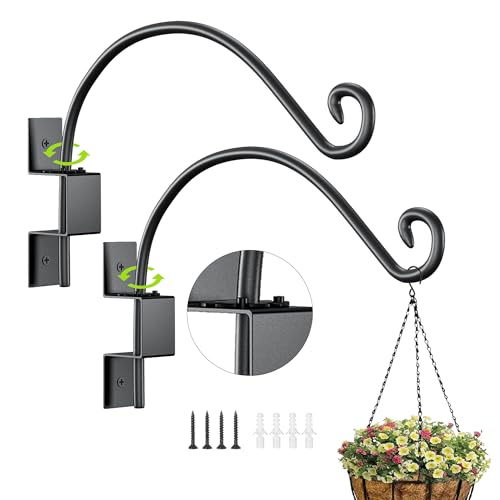 15inch Swivel Plant Hangers Outdoor- 2PCS Heavy Duty Iron Planter Hanging Hook Bracket Swivel Bird Feeder Hanger Hook Metal for Flower, Lantern, Wind Chimes - size: 15inch