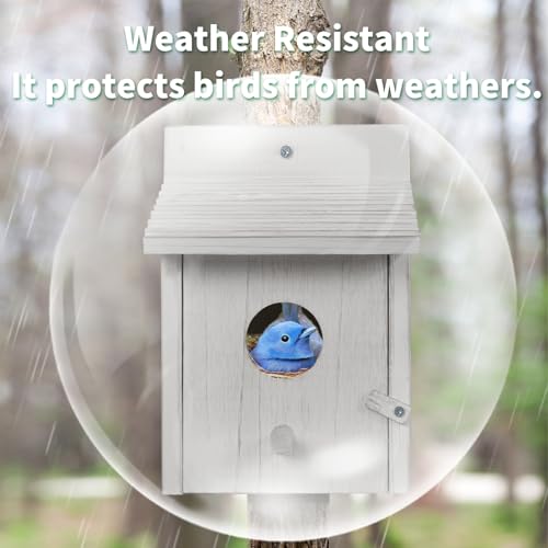Bird House for Outside,Bluebird House,Outdoor Wooden Hanging Birdhouses Finch Wren Cardinals Garden Nesting Box - color: White