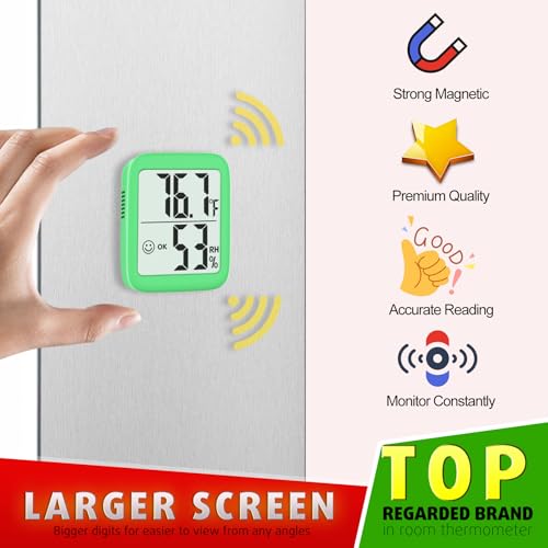 2 Pack Room Thermometer Indoor Hygrometer | Monitor Temperature & Humidity, Accurate, Fast Read, Easy To View, Magnetic/Kickstand/Hanging, ℉/℃, w/ Battery, Compact - color: 2 Pcs* Natural Green