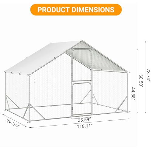 Large Metal Outdoor Chicken Coop – Spacious Run Poultry Cage with Waterproof & Anti-UV Cover – Multifunctional for Chickens, Ducks, Geese, Rabbits 9.8' x 6.5' x 6.5'