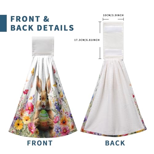Spring Easter Hanging Kitchen Towels Easter Bunny Rabbit Eggs Flowers Hand Towel with Hanging Loop Watercolor Floral Rabbits Dish Tie Towels Super Absorbent Soft Fast Drying Bath Towel for Bathroom - color: Easter Spring Bunny
