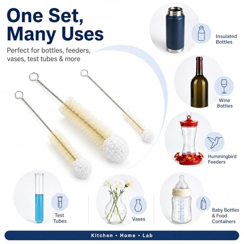Multi-Use Bendable Bottle Brush Set - Small Crevice Cleaning Brushes for Hydro Flasks, Wine Bottles & Small Containers