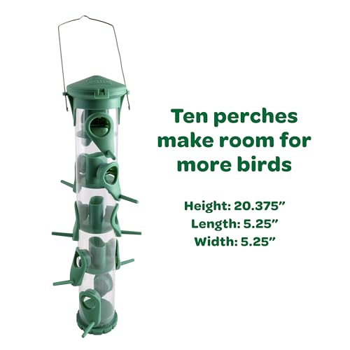 Kaytee Songbird Wild Bird Diffuser, Tube Bird Feeders, Pack of 2 | Feed more birds. Bird feeders for outdoors hanging. 10 perches, hinged lid, bird feeder 2 pack