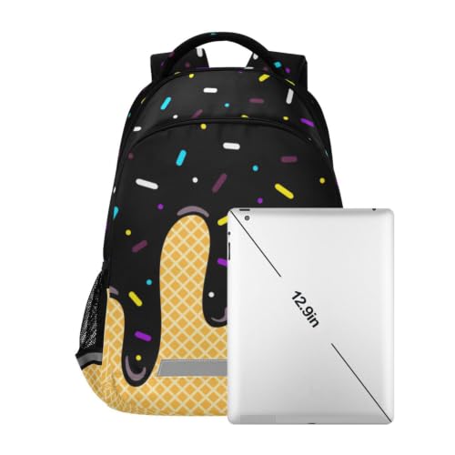 Kids Black Ice Cream Backpack for Boys Girls School Bags | Elementary Middle, Travel Daypack Lightweight Waterproof with Reflective Strip - color: Black Ice Cream