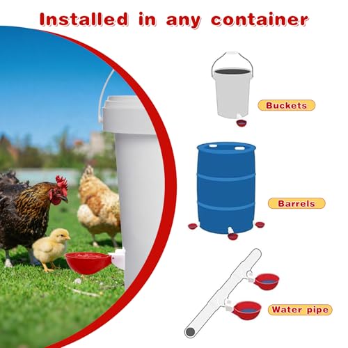 Chicken Waterer Cups 10/20 Packs Large Chicken Watering Cups Automatic Chicken Water Cups Tee Fittings Poultry Waterer Suitable for Duck, Chicks, Goose, with Mounting Hole Opener (10) | Leak-proof design，High-quality plastic，Quick Installation，Easy to cle