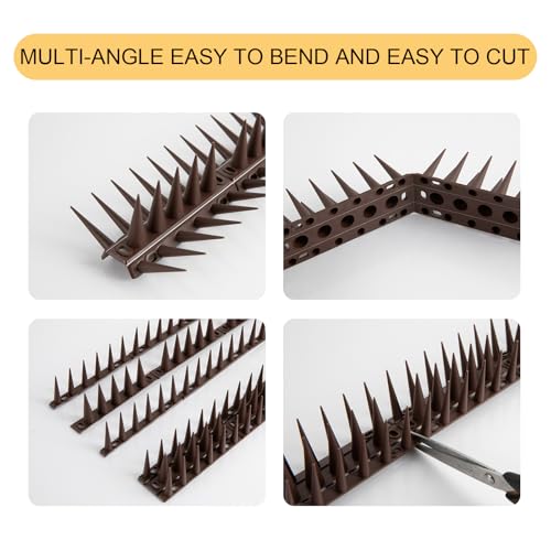 OFFO Bird Spikes for Pigeon Woodpecker Crow, Outdoor Use for Balcony Patio Window, Easy to Install, Brown, Covers 12.5 Feet(3.8m) - color: Brown