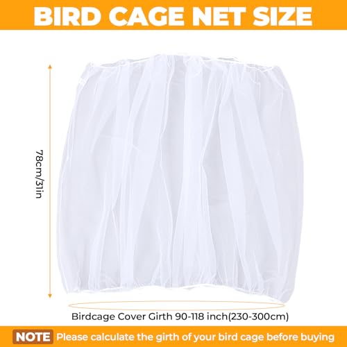 Large Bird Cage Seed Catcher Universal Bird Cages Net Cover | 31" x 118" Adjustable Nylon Mesh Skirt with Elastic Band for Parrot & Parakeet Cage (Not Include Birdcage) - White