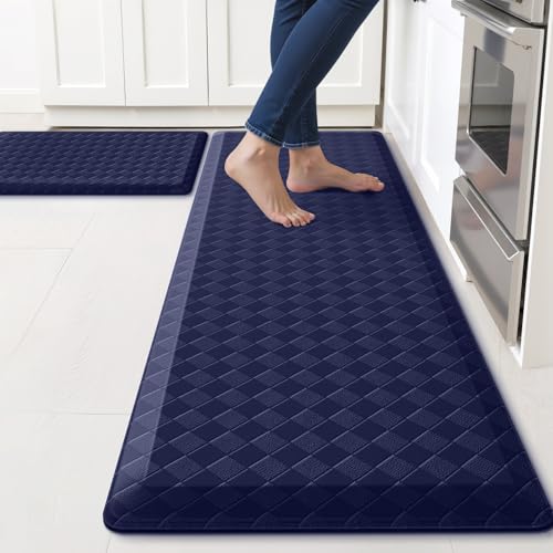 TranquilRelax 4/5 Inch Cushioned Anti Fatigue Kitchen Mats for Floor, Blue | 2PCS Kitchen Rugs, Non-Slip Standing Desk Mat, Comfortable Standing Rug Set for Kitchen & Laundry, 17.3"×30"+17.3"×59" - color: Blue, size: 2-Piece | 28"+59" | Extra Thick