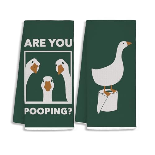 Coquette Goose Bathroom Hand Towels,Dark Green Silly Goose are You Pooping Animal Hand Towels,Funny Farm Animal Decorative Kitchen Towels for Bathroom Washroom Toilet,16x24 Inch Set of 2 - color: Funny Goose Green