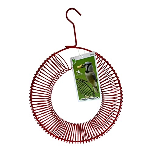 Red Peanut Wreath Bird Feeder, 13 Inch Hanging Whole Nut Feeder | 13 Inch Wreath; Whole Peanut Feeder; Attracts Jays; Hanging Design