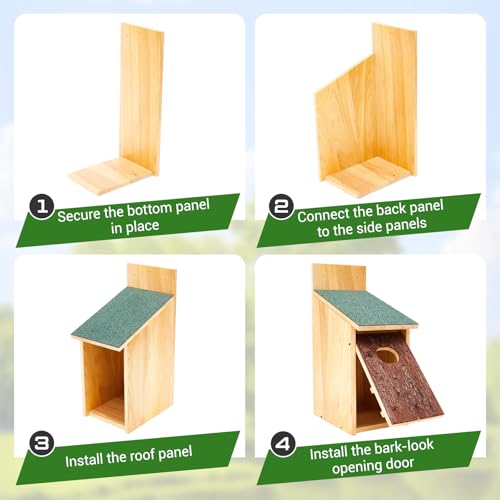 Yaocom 22.8 x 14.6 x 11.0 Inch Wooden Duck Nesting Box with Bark Door Asphalt Roof Waterproof Camouflage Duck House for Outside Tree Wall & Pole Installation