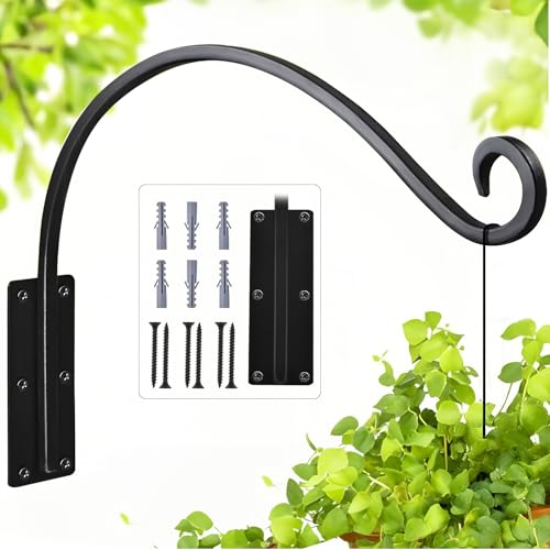 Heavy Duty 12 Inch Plant Hangers Bracket Outdoor Bird Feeder Hanger | 60LBS Capacity, Rust-Proof Metal Wall Hook, Enhanced 6-Hole Base, For Hanging Plants, Bird Feeder, Wind Chime, Flower Baskets - size: 16in-1Pack