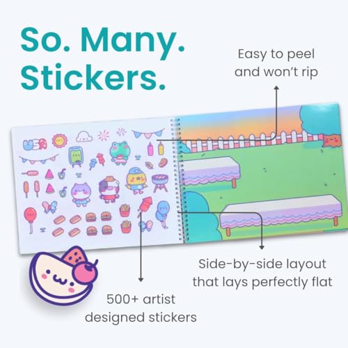 Cute Foods Around The World 500+ Sticker Book for Girls by Cupkin Toddler Airplane Activity Coloring + Sticker Book, Road Trip Essentials, 12 Coloring Pages + Scenes for Ages 2–8 Years - color: Cute Foods Around the World