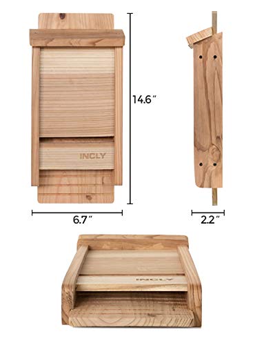 INCLY Small Bat House Kit for Outdoors 14.6"x6.7"x2.2" Shelter Box Roosting Single Chamber Natural Cedar Wood, Pre-Finished Easy to Install
