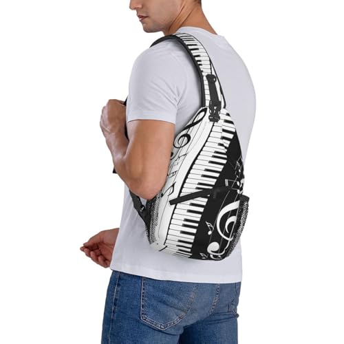 Black And White Piano Music Notes Musical Instrument Sling Backpack Crossbody Shoulder Bag Chest Bag Travel Chest Pack Casual Daypack For Women Men Hiking Sports Working - color: Black4