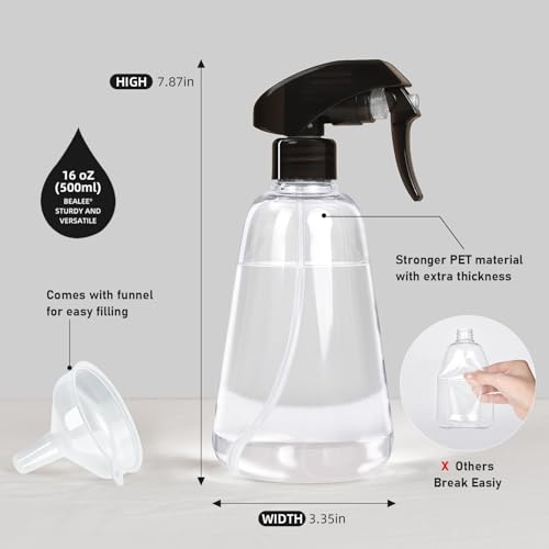 Spray Bottle 2 Pack, 16oz - Ultra Fine Mist, Plant Mister Indoor, Funnel | Empty Spray Bottles, Leak Proof Misting Water Sprayer for Gardening, Planting, Hair, Cleaning Solutions - Funnel Included - color: Clear