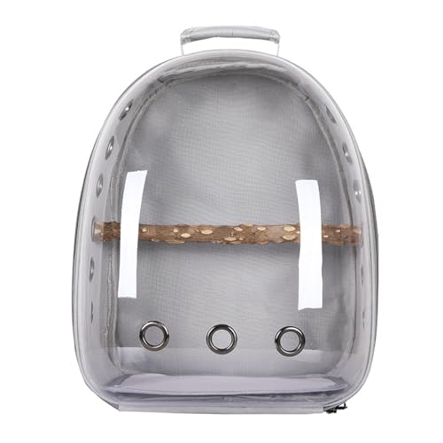 Transparent Parrot Backpack: Wooden Perch, Shoulder Strap, Breathable. Ideal for outings with Parrots, Magpies, & Birds. Comfortable & Spacious. (Gray-1) - color: Gray-1