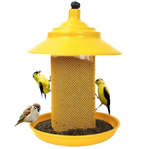 All-Metal Finch Feeder, Squirrel Resistant Nyjer Seed Bird Feeder Yellow | 2.5 lb capacity, powder-coated all-metal mesh resists squirrels and weather while keeping nyjer seed fresh and accessible. - color: Yellow, size: 2.5 LB