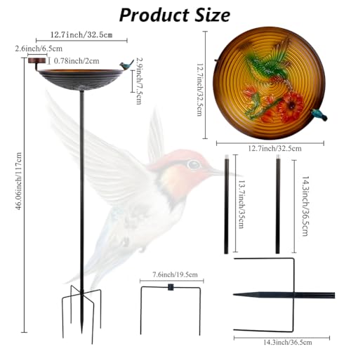 Metal Bird Baths for Outdoors | 39" H Birdbath with 13 Inch Bowl, Hummingbird Bird Bath & Bird Feeder for Outside Garden Patio Yard Lawn Decor，Yellow - color: Orange