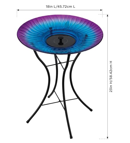 Regal Art & Gift Glass Bird Bath with Metal Stand, Outdoor Garden Decor | Purple, 18 in Bowl, Metal & Glass, Solar Fountain Pump, Easy to Fill, Weather-Resistant Decor for Patio, Porch & Garden - color: Purple