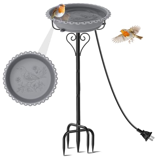 Bird Bath for Outside,12" Plastic Removable Bowl,Gray | Heavy Duty Metal 5 Prongs Base,Easy CLean,Weather-Resistant,Rust-Proof,40" Freestanding Birdbath for Garden Patio Yard Lawn - color: Grey-Freestanding