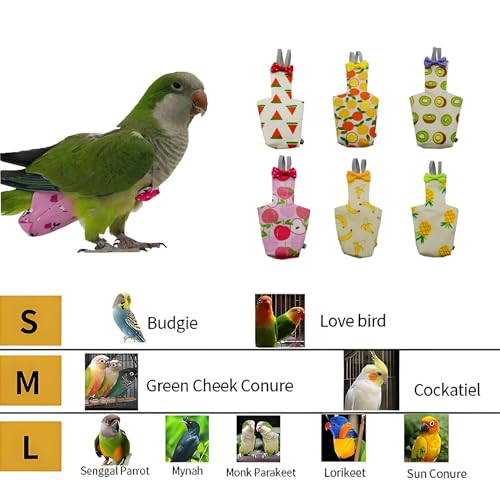 6PCS Washable Reusable Bird Diapers with Waterproof Lining & Adjustable Straps – Soft Parrot Diaper Clothes Costume Set for for Parakeets, for Budgies, for Mini Macaws (M) - size: M