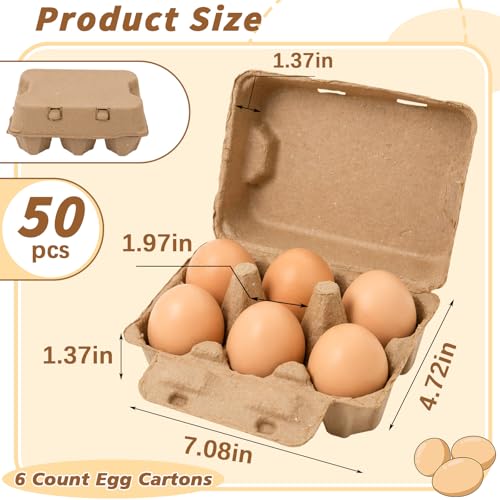 Large Egg Cartons 6 Count, 50 Pack Cardboard Egg Cartons Cheap Bulk, Reusable Paper Egg Holder for Supermarkets Kitchen - size: 2x3