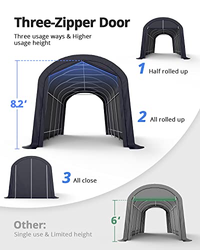 KING BIRD 12' x 20' Round Carport Heavy Duty with Roll-up Ventilated Windows for SUV, Full-Size Truck and Boat, Car Canopy Outdoor Boat Shelter with Reinforced Ground Bars - size: 12'X20’