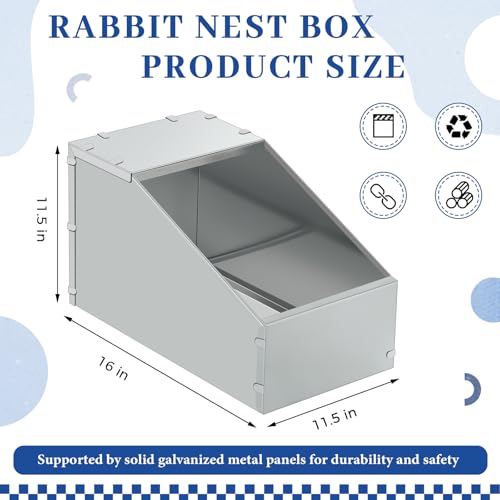 4 Pcs Galvanized Metal Rabbit Nesting Box Bunny Nest Hutch Hideout with Removable Acrylic Floor Breeding Natural Burrow Den Alternative for Rabbit Guinea Pigs Chinchillas (16 * 11.5 * 11.5 Inch) - size: 16"L x 11.5"W x 11.5"H