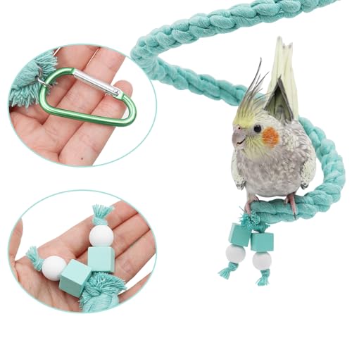 Bird Cage Accessories: Hanging Spiral Bird Rope Perch with Metal Hook, for Budgie, Lovebird, Parakeet, Cockatiel, Conure, Quaker, Caique, Small to Medium Birds - size: 1.5M