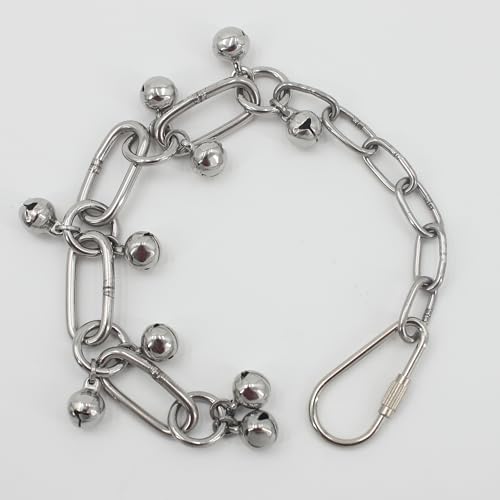 Fosrion Stainless Steel Parrot Chew Toy with Bell, 10.6" Durable Metal Bird Toy for Macaws, Cockatiels, Budgies - Cage Hanging Chew Chain (Ladder Chain with Double Bells) - color: Ladder Chain with Double Bells
