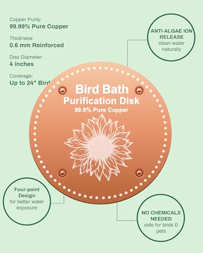 OICEME Bird Bath Purification Disk Pure Copper Outside Winter Solar Power Birdbath Hanging Bowl Pedestal Humming Feeder Fountain Cleaner Outside Dispenser Heater Garden Small Large Accessories 4pcs - color: Copper 4PCS Flowers＆Birds
