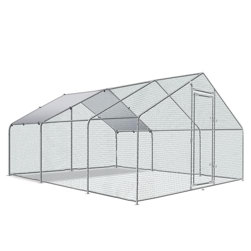 Large Metal Chicken Coop Round Top Upgrade Tri-Supporting Wire Mesh Chicken Run,Chicken Pen with Water-Resident and Anti-UV Cover,Duck Rabbit House Outdoor (Spire Roof 10’ W x 19.5’ L x 6.5’ H)