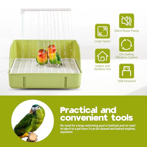 Parrot Bathtub, Large Bird Shower Fountain, Automatic Bird Bath, Parrot Bath Shower, Automatic Bathtub with Circulating Faucet, Indoor Fountain with USB Pump, Green - color: A