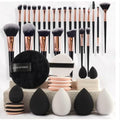 45 PCS Professional Black Makeup Brush Tools Set, Cosmetic Brush Sponge, Puff, Headband, Brush Cleaning Bow Set, Facial Makeup, Cleaning Accessories, Makeup Products, Valentine Day Item - color: Black-45PCS