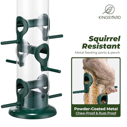 Kingsyard Metal Tube Bird Feeders for Outdoors Hanging | 6-Port with 360° Feeding, No-Spill Design, 2 lb Seed Capacity, Attracts Finches & Songbirds, Garden & Backyard Decor, Green - color: Green