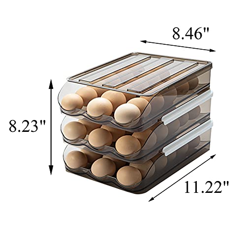 Egg Holder for Refrigerator Auto Scrolling Organizer Plastic Stackable Storage Container Reusable Clear Tray Box Basket Bin Lid Drawer Carrier Keeper(3 Layer) - size: 3 layers