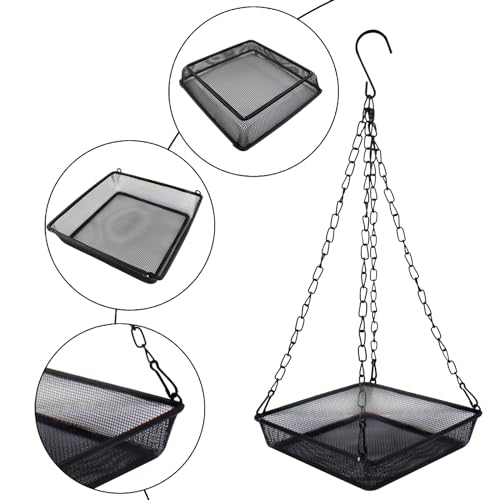 2 Pack Hanging Bird Feeder Tray 6.7 Inch Square Metal Mesh | Seed Holder, Durable Metal Mesh Feeders with Chains, Attracting Various Species of Wild Birds