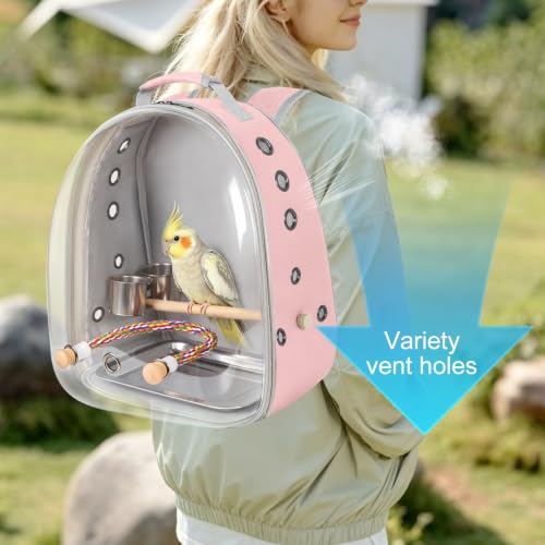 Bird Travel Backpack Carrier, Clear Bubble Window Transport Backpack for Birds, Space Capsule Astronaut Liked Vet Carry Book Bag for Parakeet Parrot (Pink, Multi Vents) - color: Pink