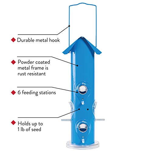 Perky-Pet Blue Metal Tube Wild Bird Feeder - 1 lb Capacity for Wild Bird Seed - Durable Construction - 391