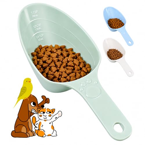 Dog Food Scoop 1 Cup, One Cup Measuring Cup, Food Grade Melamine Pet Food Measuring Scoop with 1/2&1/4 Cup Markings, Long Handle Food Scoop For Cat, Bird, Rabbit, Sturdy & Dishwasher Safe (Green) - color: Green