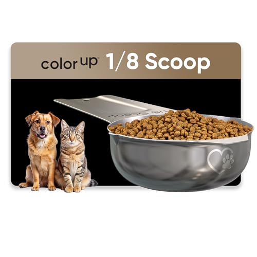 Color Up ⅛ Cup Pet Food Scoop – Stainless Steel Dog Food Scoop Cup (2 Tbsp) – Durable, Rust-Resistant Measuring Scoop for Dogs, Cats, Birds & Rabbits – Ideal for Dry Food & Treats - size: ⅛ Scoop (⅛ Cup)